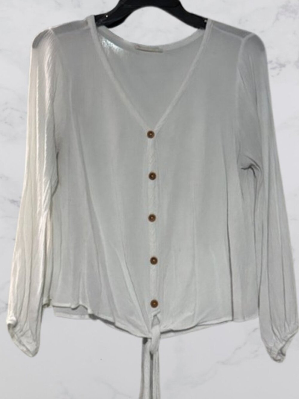 Women's White Button-Front Tie Hem Top